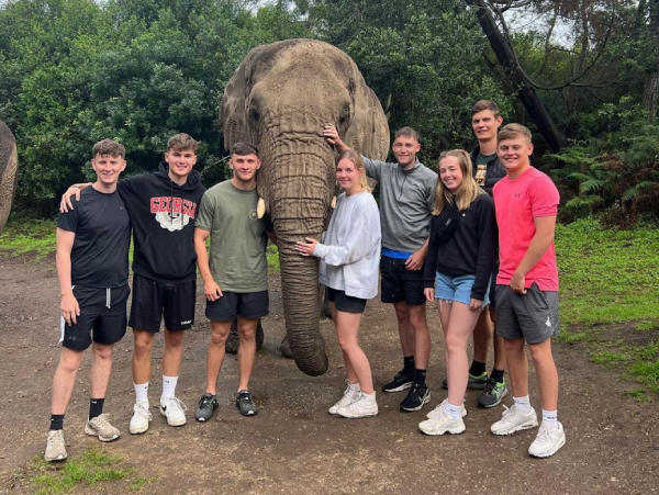 Group with an elephant